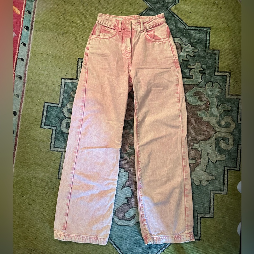 High rise acid wash pink jeans